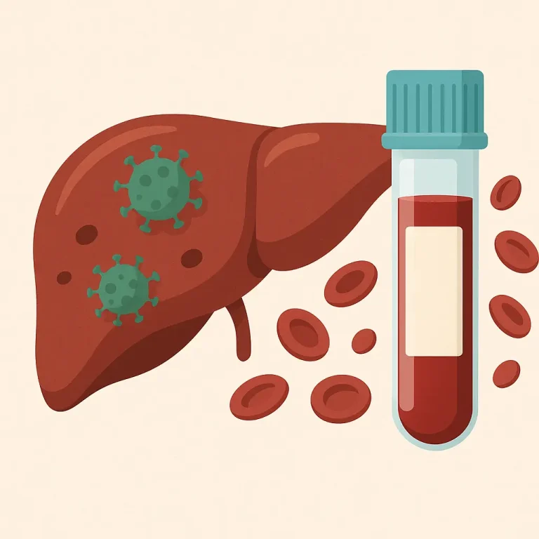 Liver et tube de prélèvement sanguin représentant les transaminases élevées